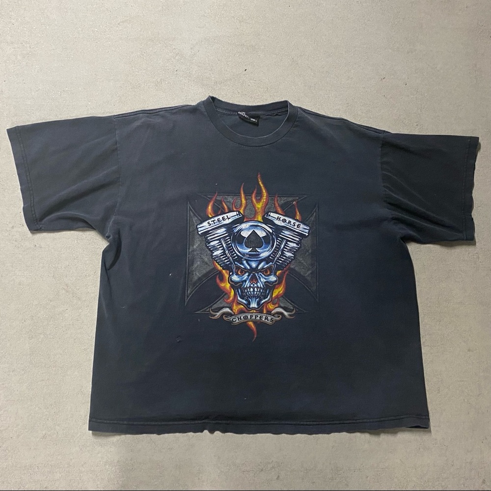 Vintage Perfectly Faded Motorcycle Skull Boxy T-Shirt Fits L/XL